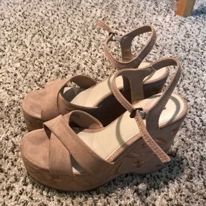 Tan wedges with skinny straps
